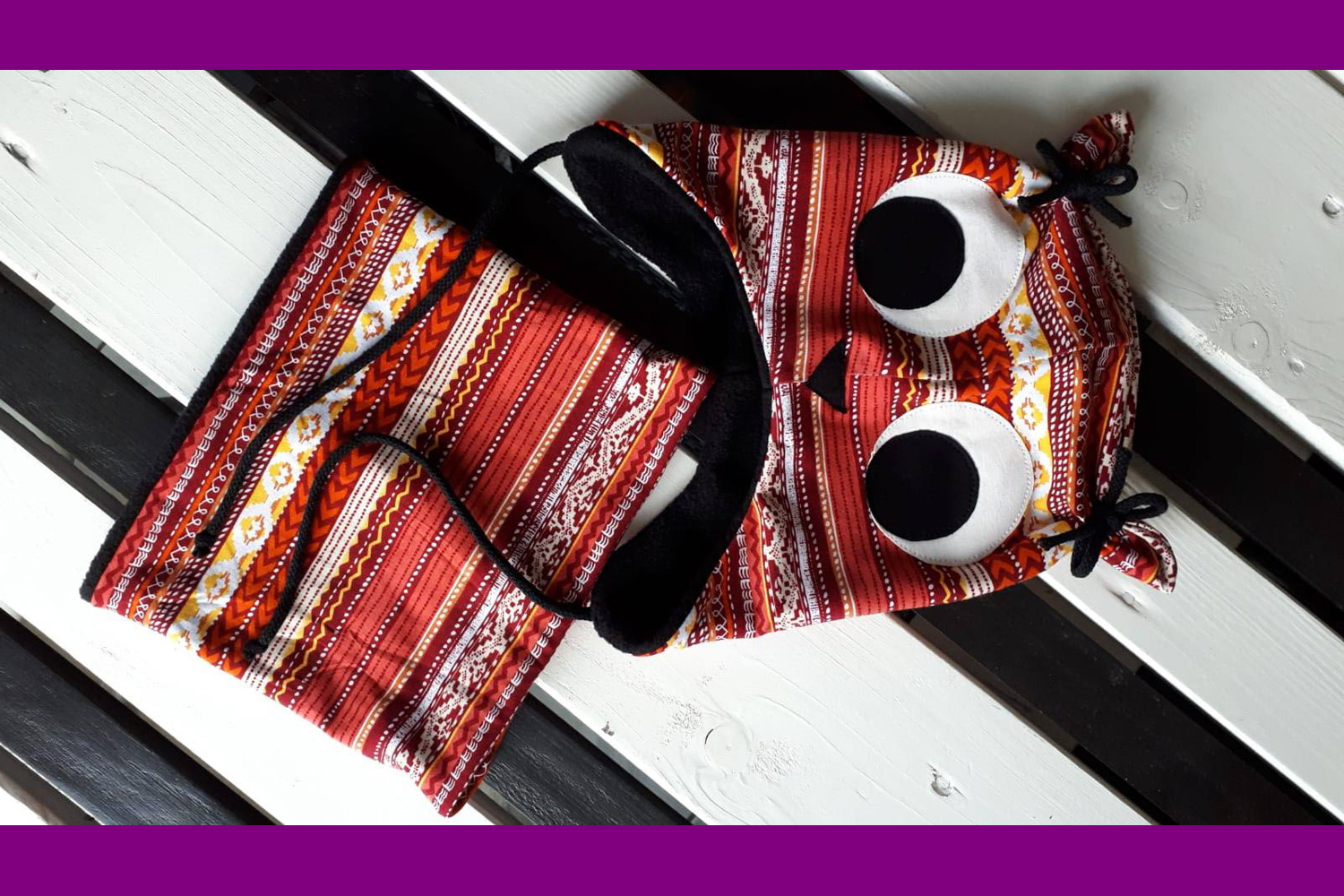 Adrotex Eulenmütze mit Halssocke rot-orange-gelb Set