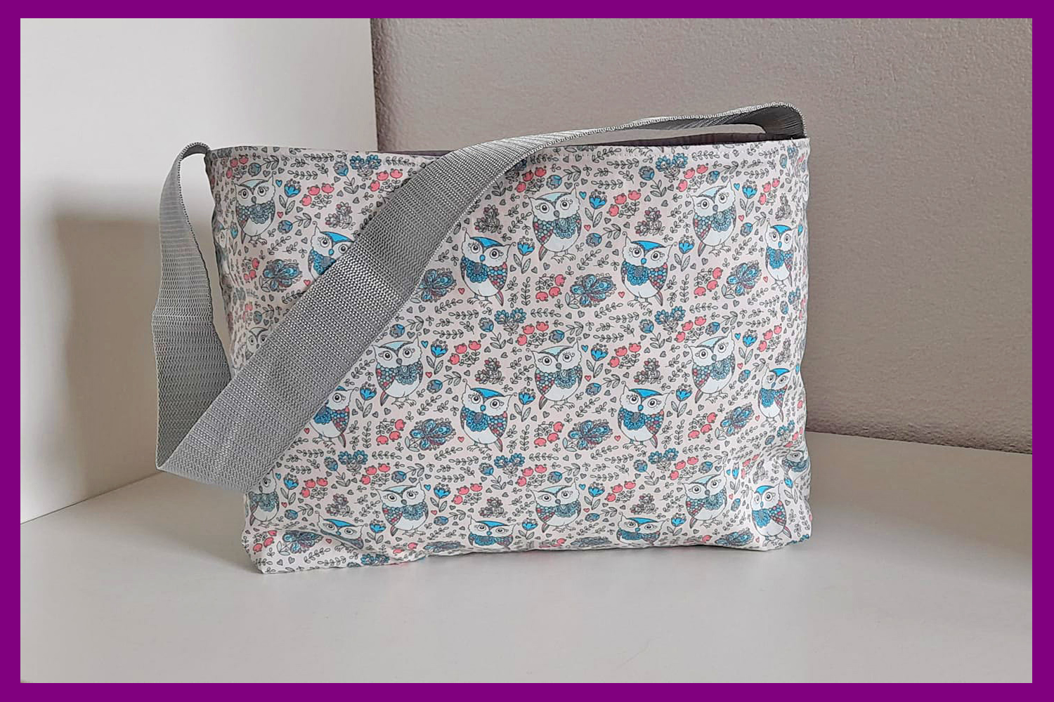 Adrotex - Kiga-Tasche - Eulenliebe - grau - rosa - türkis
